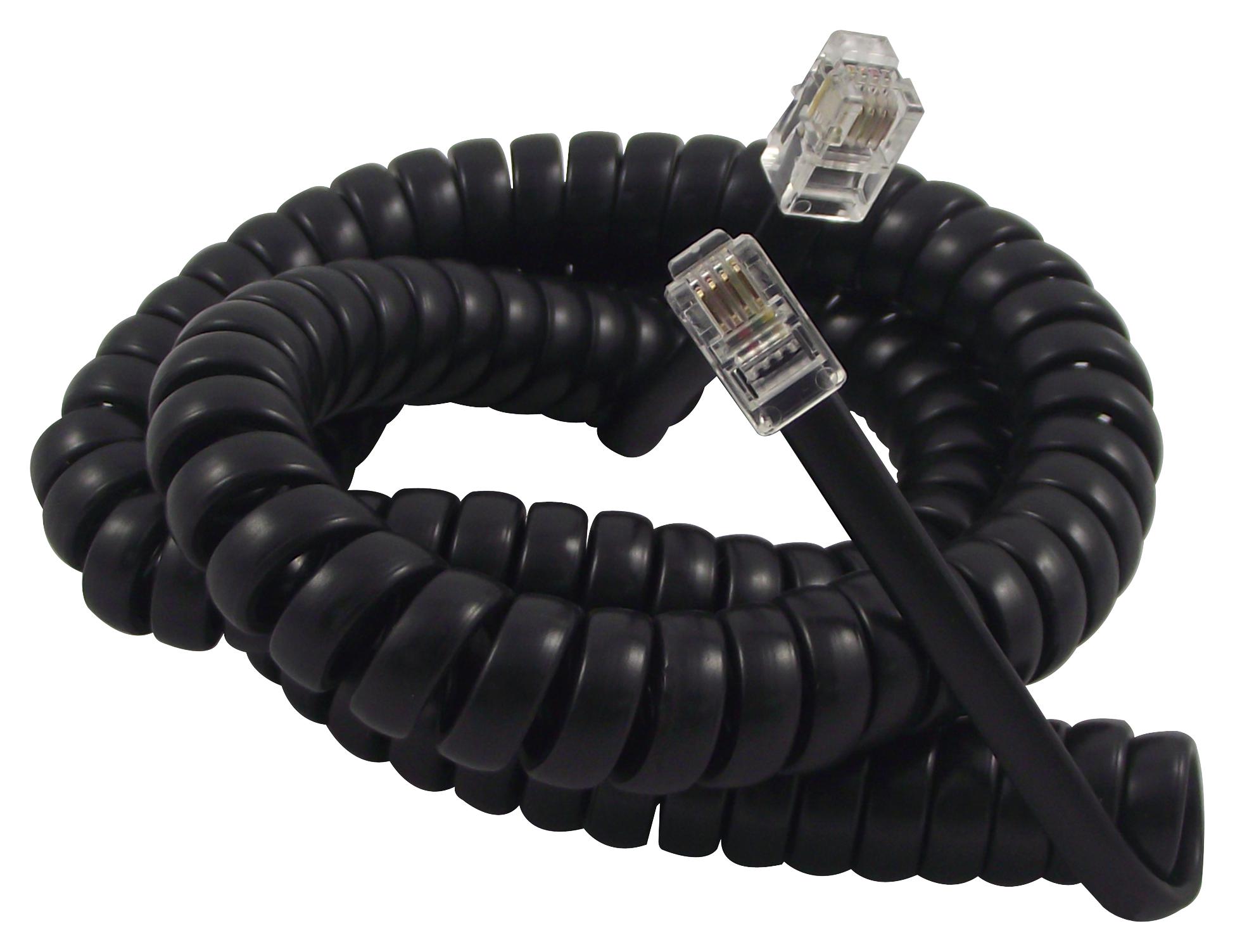 Tuk Black RJ10 Plug To Plug Coiled Telephone Handset Lead - 3.7m