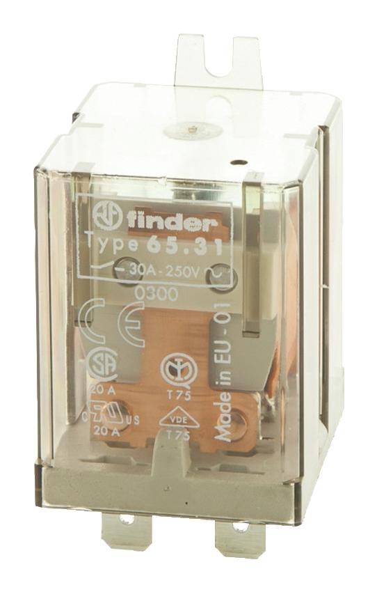 Finder Relays Relays 65.31.8.230.0300 Relay, Spst-No, 250Vac, 30A