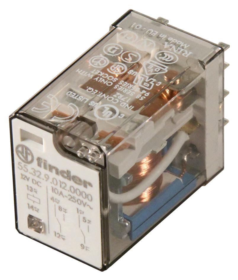 Finder Relays Relays 55.32.9.012.0000 Relay, Dpdt, 250Vac, 10A