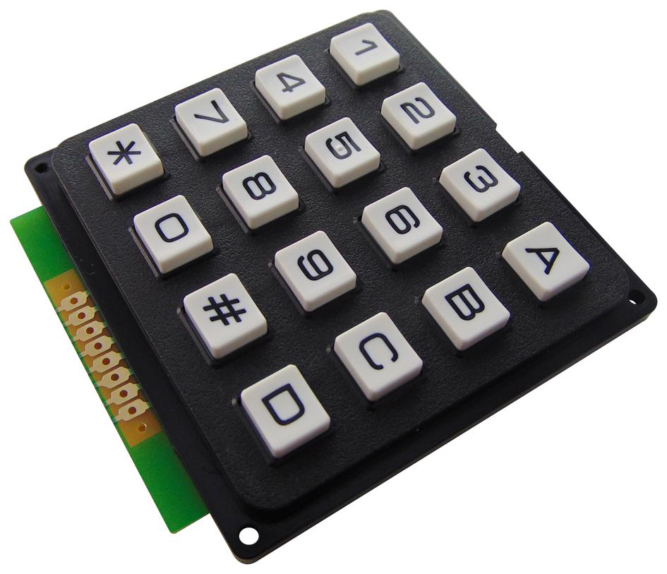 Multicomp Mcak1604Nbwb Keypad, 4X4 Array, 0.02A, 24Vdc, Plastic