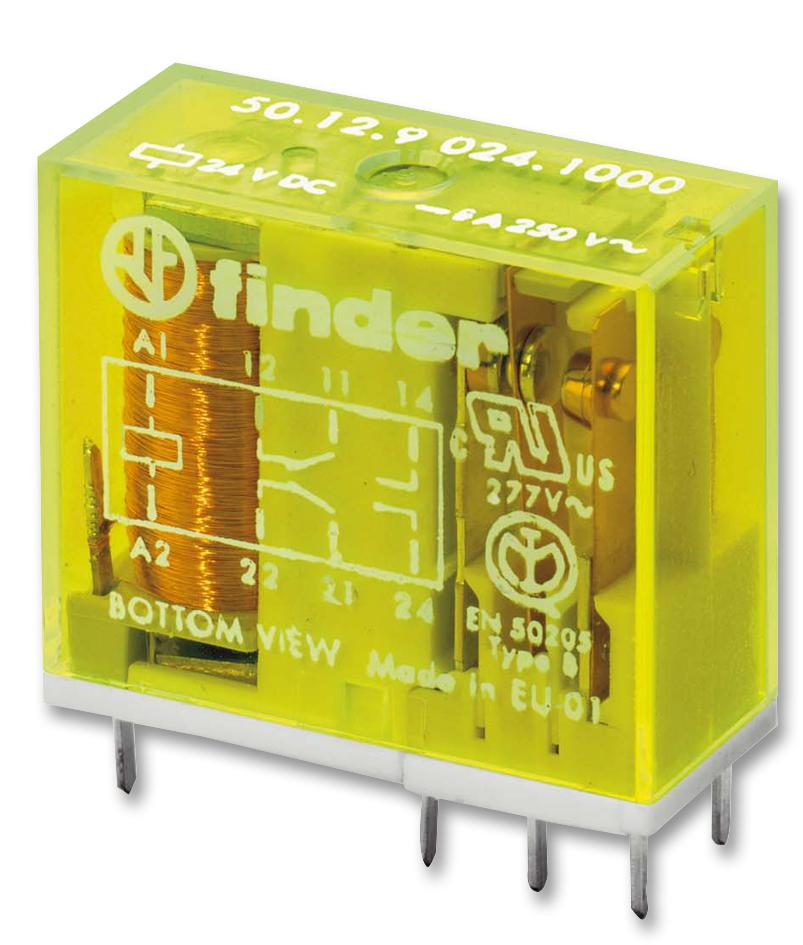 Finder Relays Relays 50.12.9.024.1000 Relay, Safety, Dpdt, 250Vac, 8A