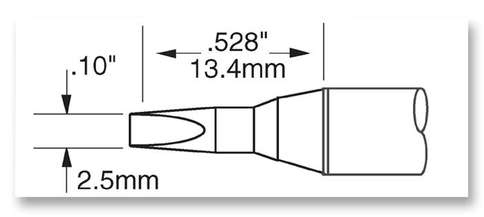 Metcal Sfv-Ch25A Tip, Soldering, Chisel, Long, 2.5mm