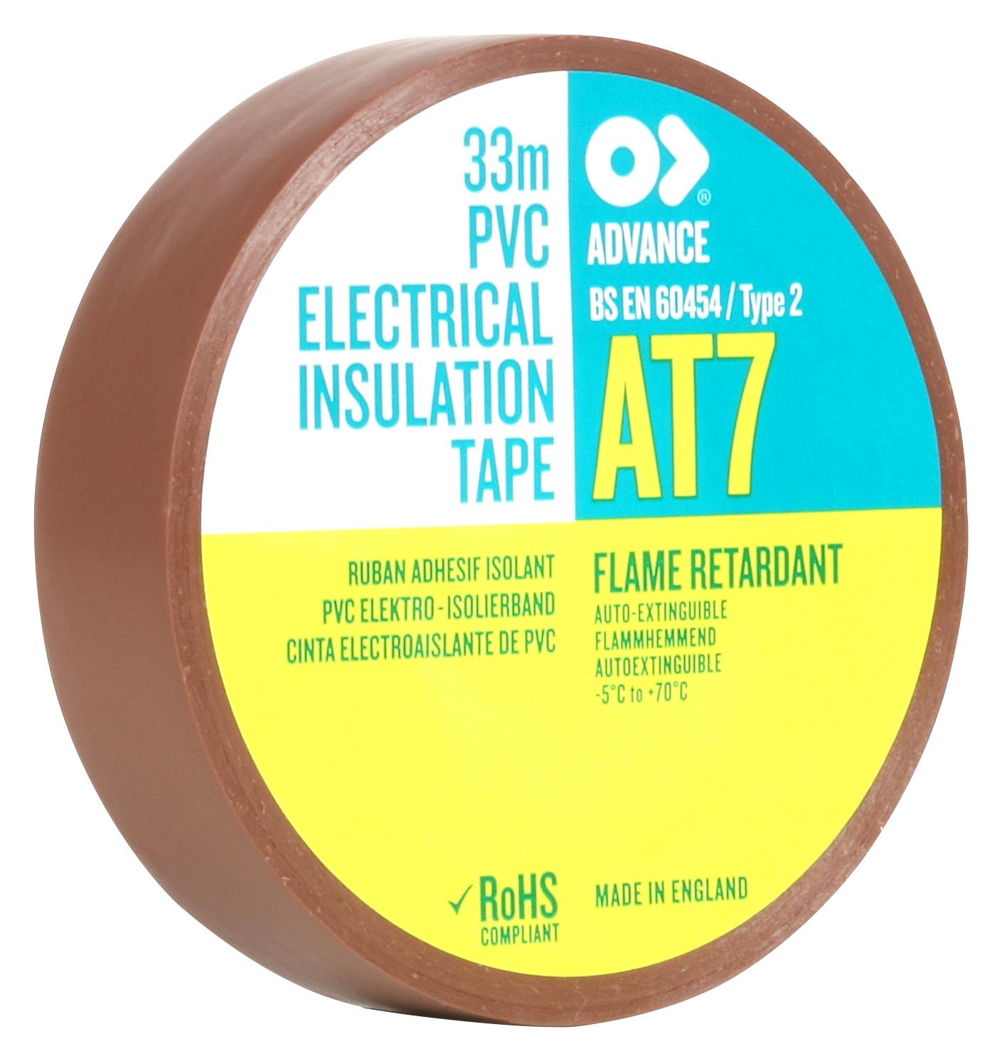 Advance Tapes At7 Brown 33M X 25mm Electrical Insultape, Pvc, 33M X 25mm