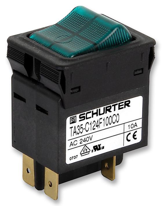 SCHURTER Cbe Ta35-C124F200C0 Circuit Breaker, 20A, 2Pole, Green