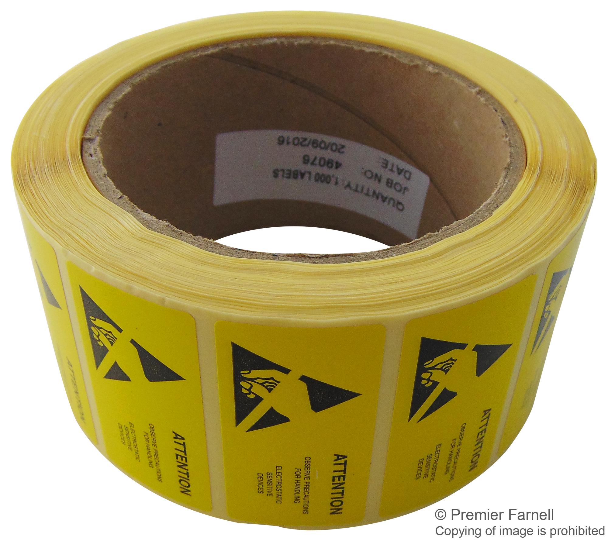 Multicomp Pro 055-0002 Labels, Esd Warning, Yellow, 50mm, 66M