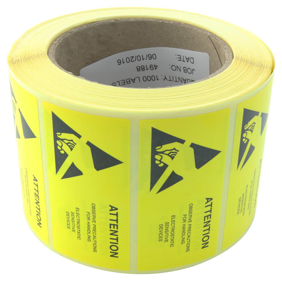 Multicomp Pro 055-0003 Labels, Esd Caution, Yellow, 75X38mm