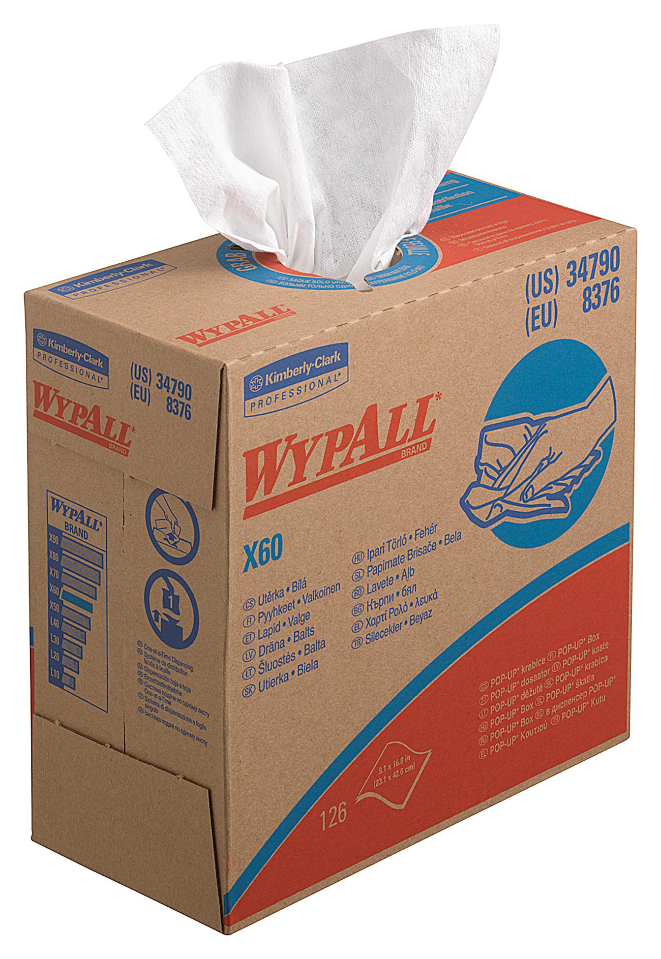 Kimberly Clark 8376 Wypall X60 Cloths Pop-Up Wht