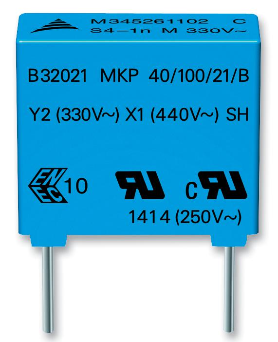 EPCOS B32021A3102K289 Suppression Capacitor, 0.001Uf, Class Y2, 300V