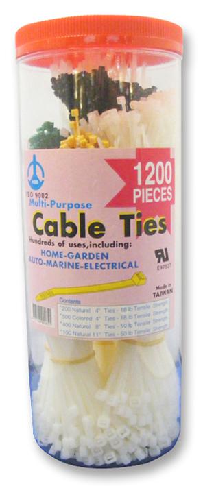 Multicomp Pro Bpr-1200 Assorted Cable Tie Kit, 1200Pc, Nylon6/6