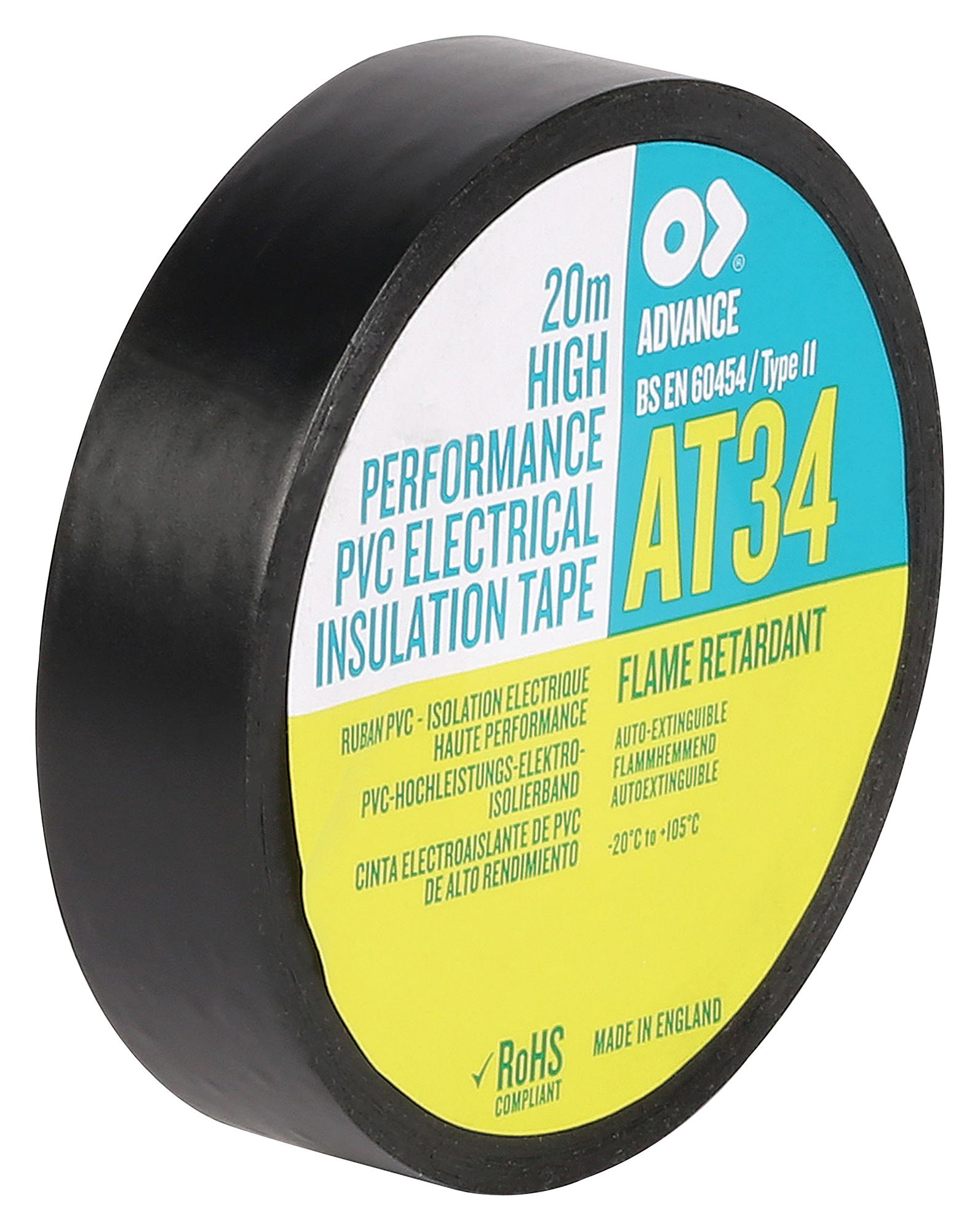 Advance Tapes At3400 Black 20M X 19mm Electrical Insultape, Pvc, 20M X 19mm