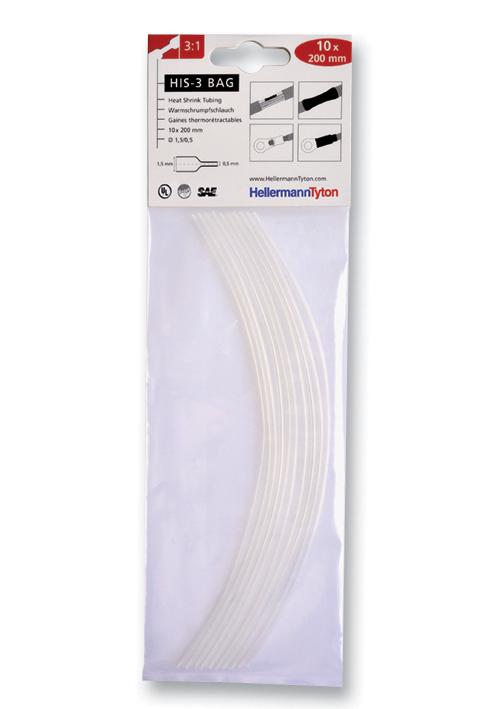 HellermannTyton 308-30164 Heatshrink, 3: 1, 1.5mm, Clr, Pk10