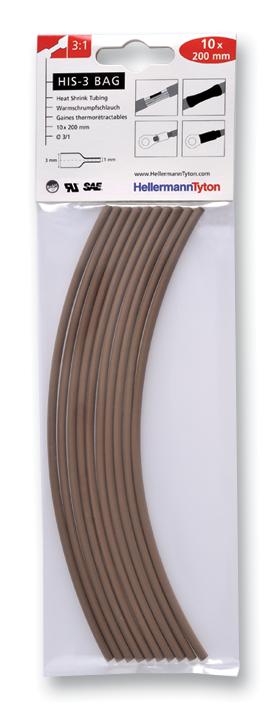 HellermannTyton 308-30314 Heatshrink, 3: 1, 3mm, Brn, Pk10