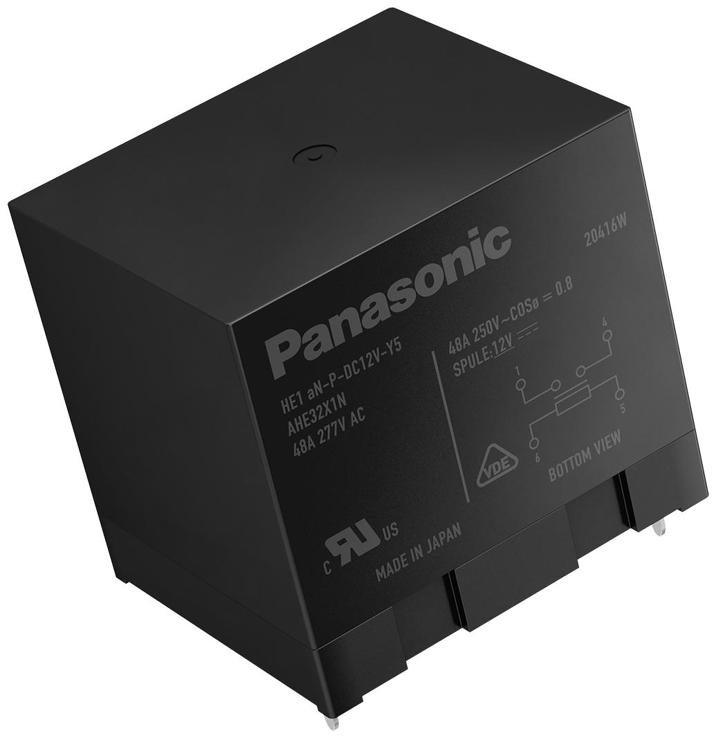 Panasonic He1An-P-Dc12V-Y5 Relay, Spst-No, 277Vac, 30Vdc, 30A