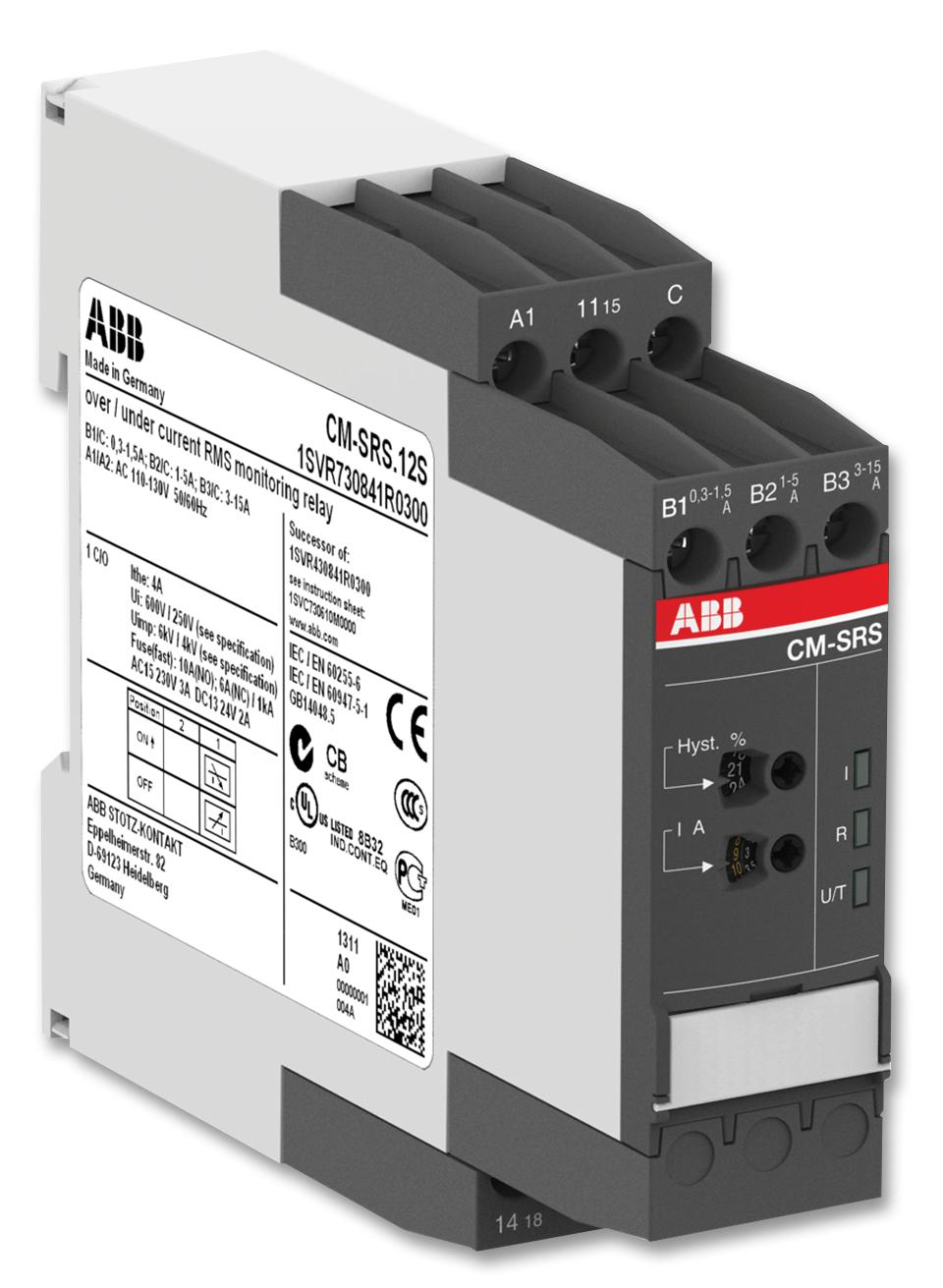 1SVR730840R0300 Abb, Current Monitoring Relay, SPDT, 4 A Farnell