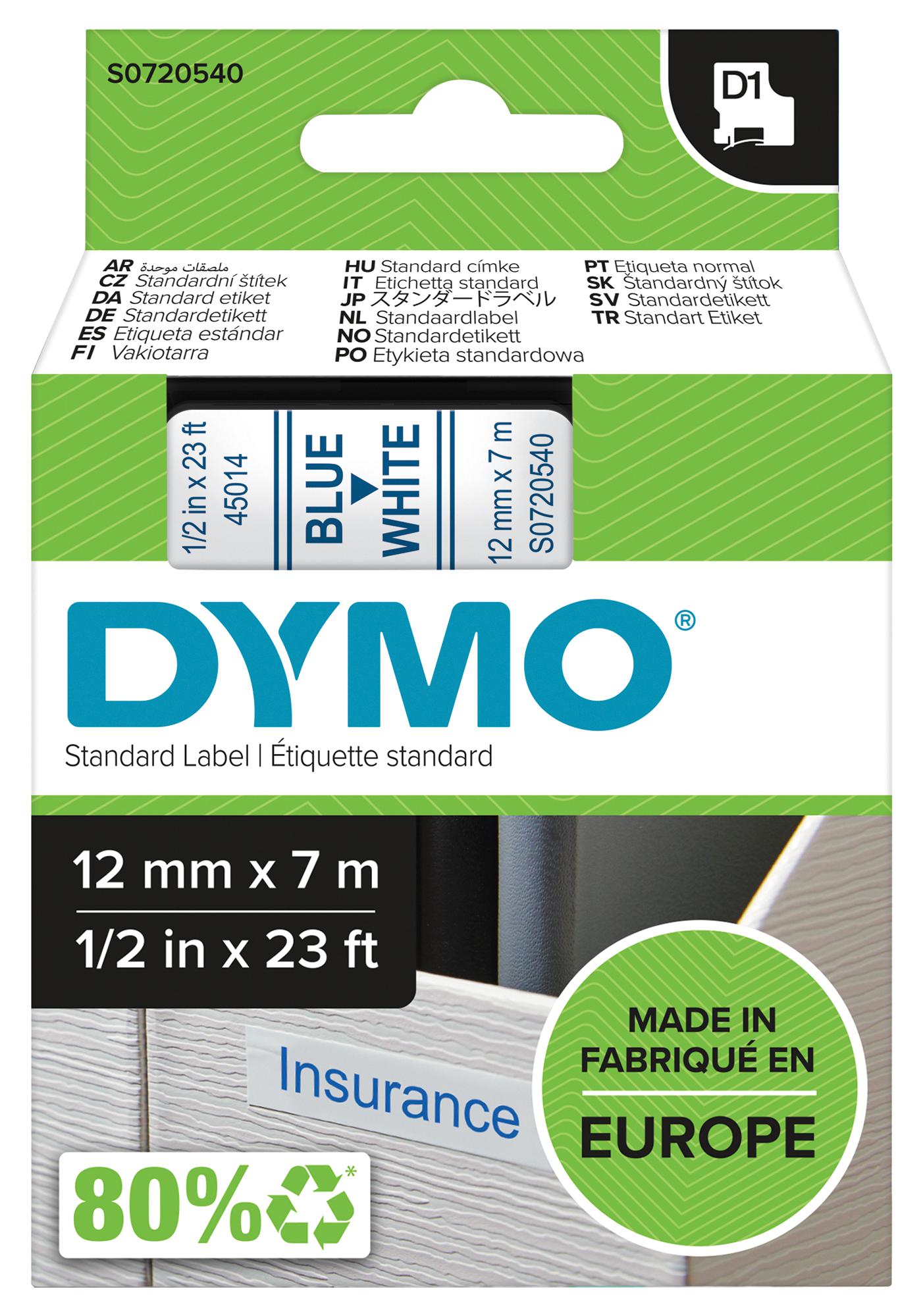 Dymo 45014 Tape, Blue/white, 12mm