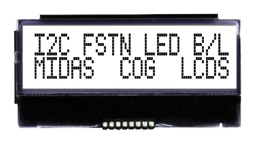 Midas Displays Mccog21605B6W-Fptlwi Lcd, Cog 16X2, I2C, Fstn Blk On White