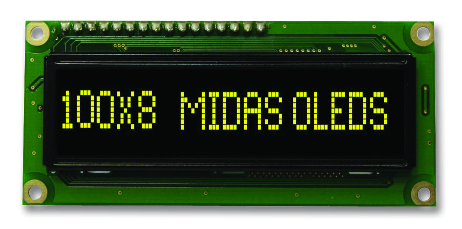 Midas Displays Mcob100008Av-Yp Oled, 100X8, Yellow, W/t