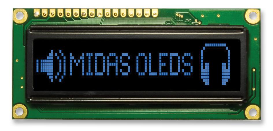 Midas Displays Mcob100016Av-Bp Oled, 100X16, Blue, W/t