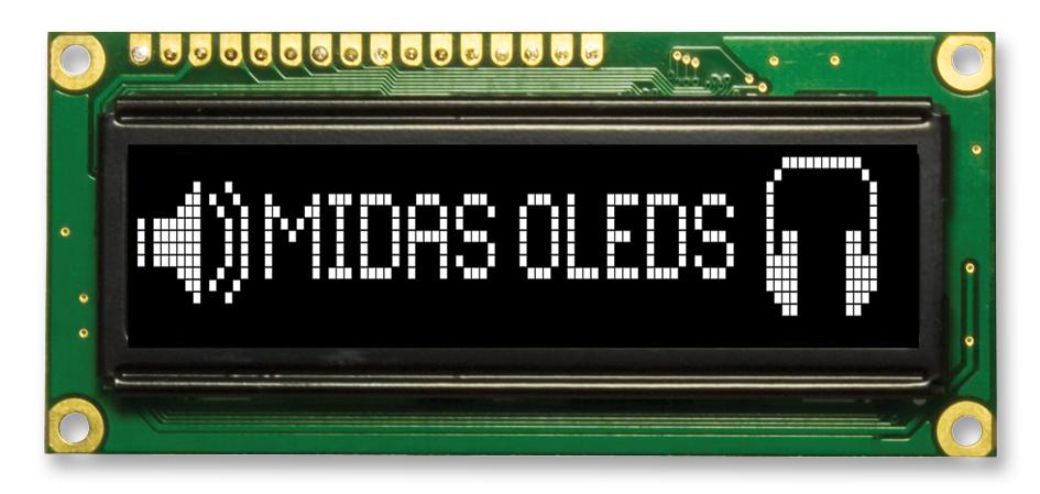 Midas Displays Mcob100016Av-Wp Oled, 100X16, White, W/t