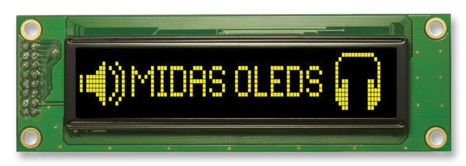 Midas Displays Mcob100016Ev-Yp Oled, 100X16, Yellow, W/t