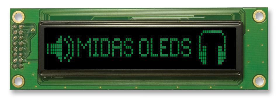 Midas Displays Mcob100016Ev-Gp Oled, 100X16, Green, W/t