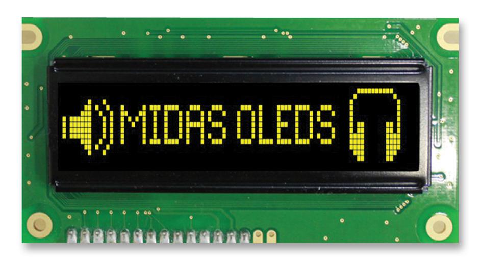 Midas Displays Mcob100016Bv-Yp Oled, 100X16, Yellow, W/t