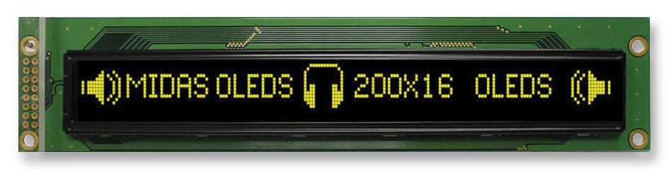 Midas Displays Mcog061Aw200016My Oled, 200X16, Yellow, W/t