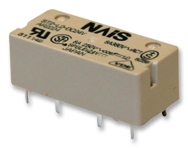 Panasonic St2-Dc24V-F Relay, Dpst-No, 250Vac, 30Vdc, 8A