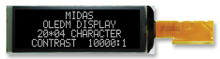 Midas Displays Mcot42005Ax-Ewm Oled, 4X20, Tab, White, Multi I/f