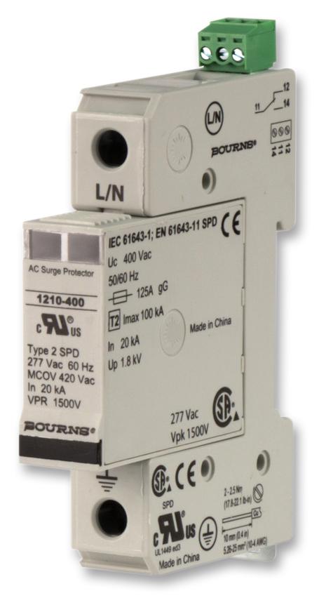 Bourns 1210-1S-230 Mains Surge Protector, 275Vac, Din Rail