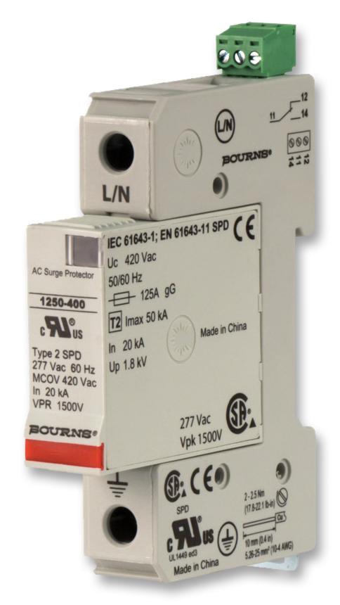 Bourns 1250-1S-230 Mains Surge Protector, 275Vac, Din Rail