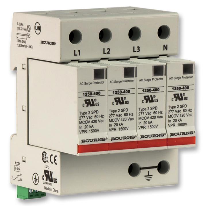 Bourns 1250-4S-400 Mains Surge Protector, 420Vac, Din Rail