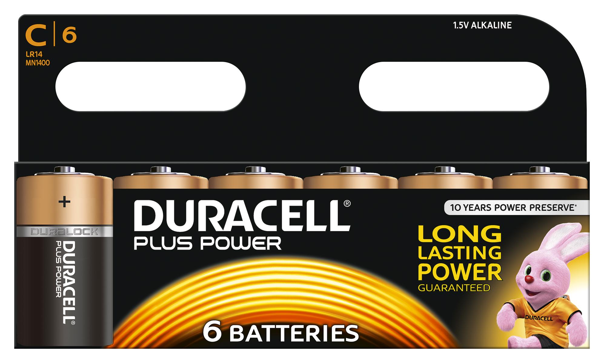 Duracell 5000394019157 Battery, Alkaline, Plus, C, Pk6