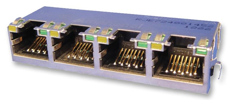 Amphenol Communications Solutions Del-Rje72-488-1411 Jack, Modular, 4Port, 8P8C, Y/g Leds