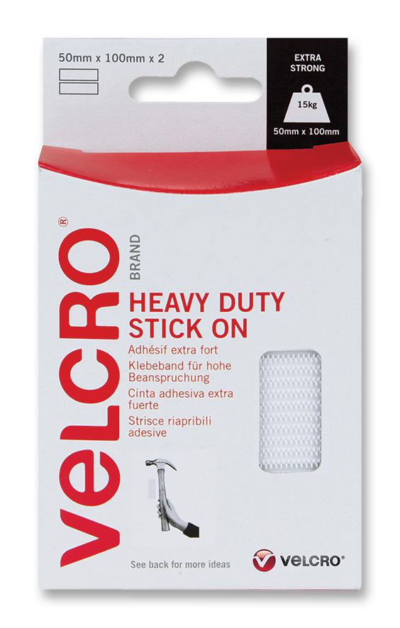 Velcro Vel-Ec60240 Hd Stick On Strip, White, 50mm, Pk2