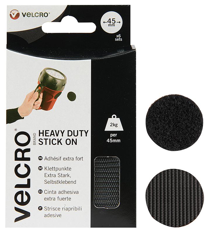 Velcro Vel-Ec60248 Hd Stick On Coin, Black, 45mm X 6 Sets