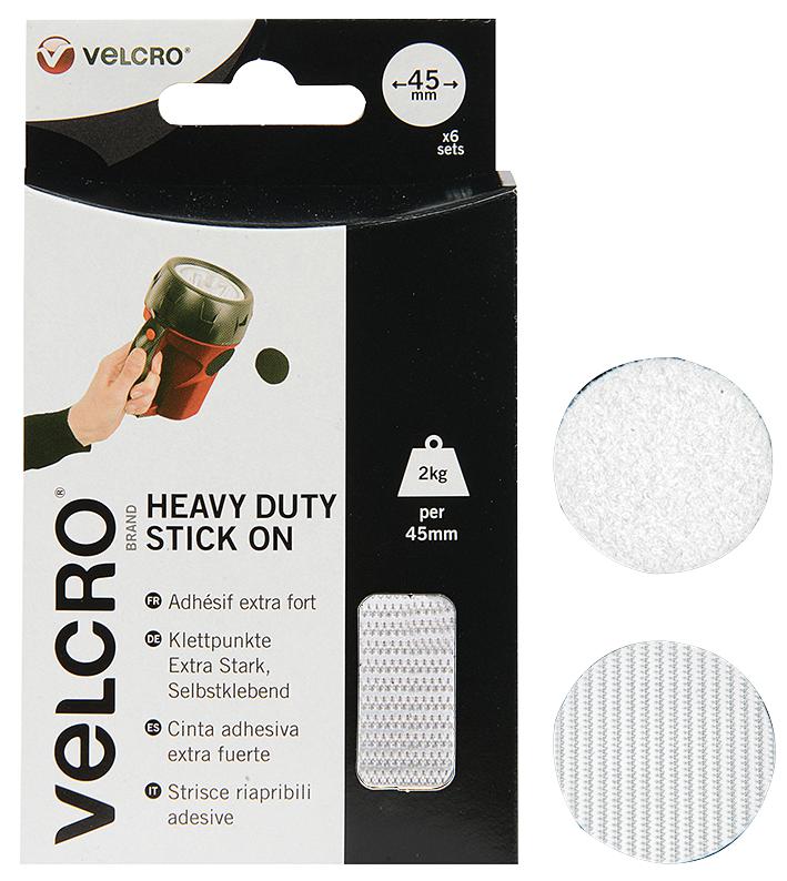 Velcro Vel-Ec60249 Hd Stick On Coin, White, 45mm, Pk6