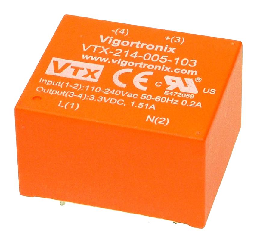 Vigortronix Vtx-214-005-105 Ac-Dc Conv, Fixed, 1 O/p, 5W, 5V