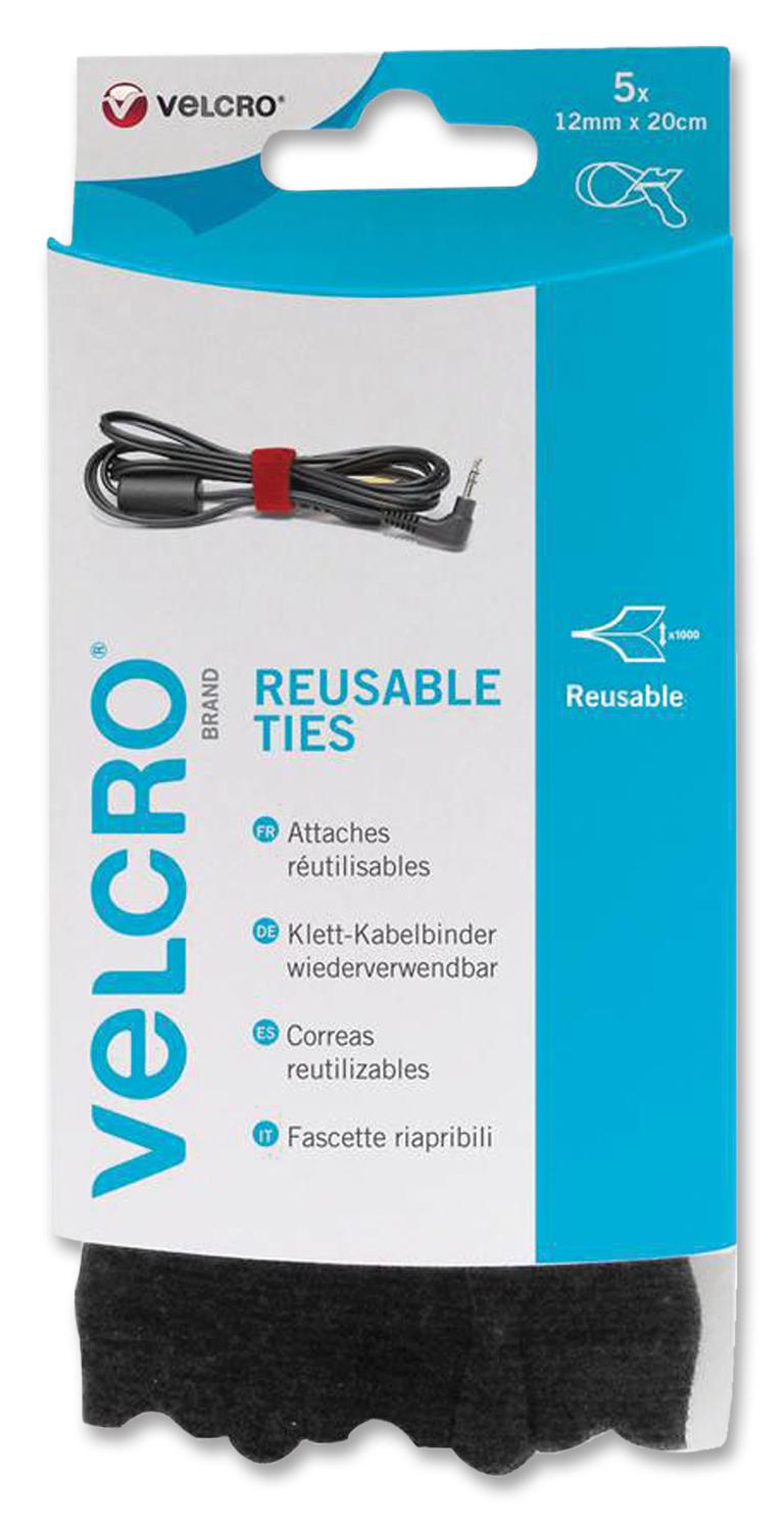 Velcro Vel-Ec60388 Cable Tie, 12mm X 0.2M, Black, Pk5