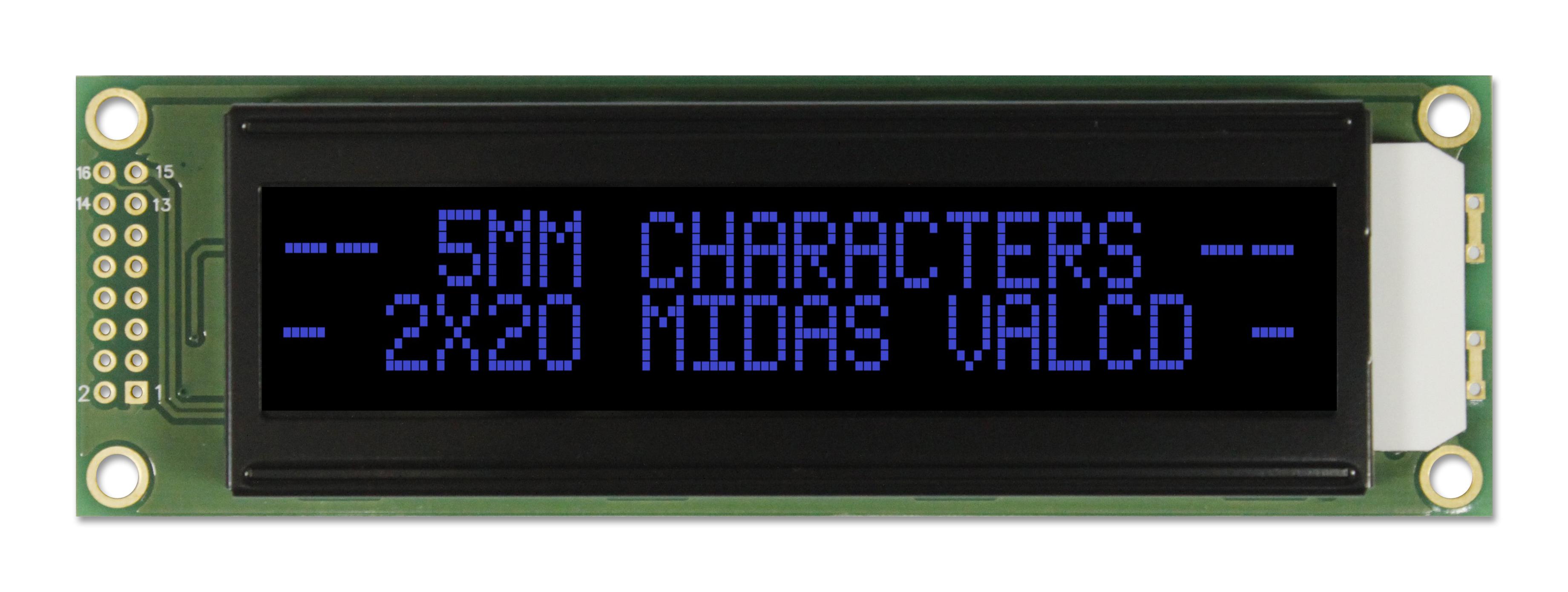 Midas Displays Mc22005A12W-Vnmlb Lcd, Alpha-Num, 20 X 2, Blue