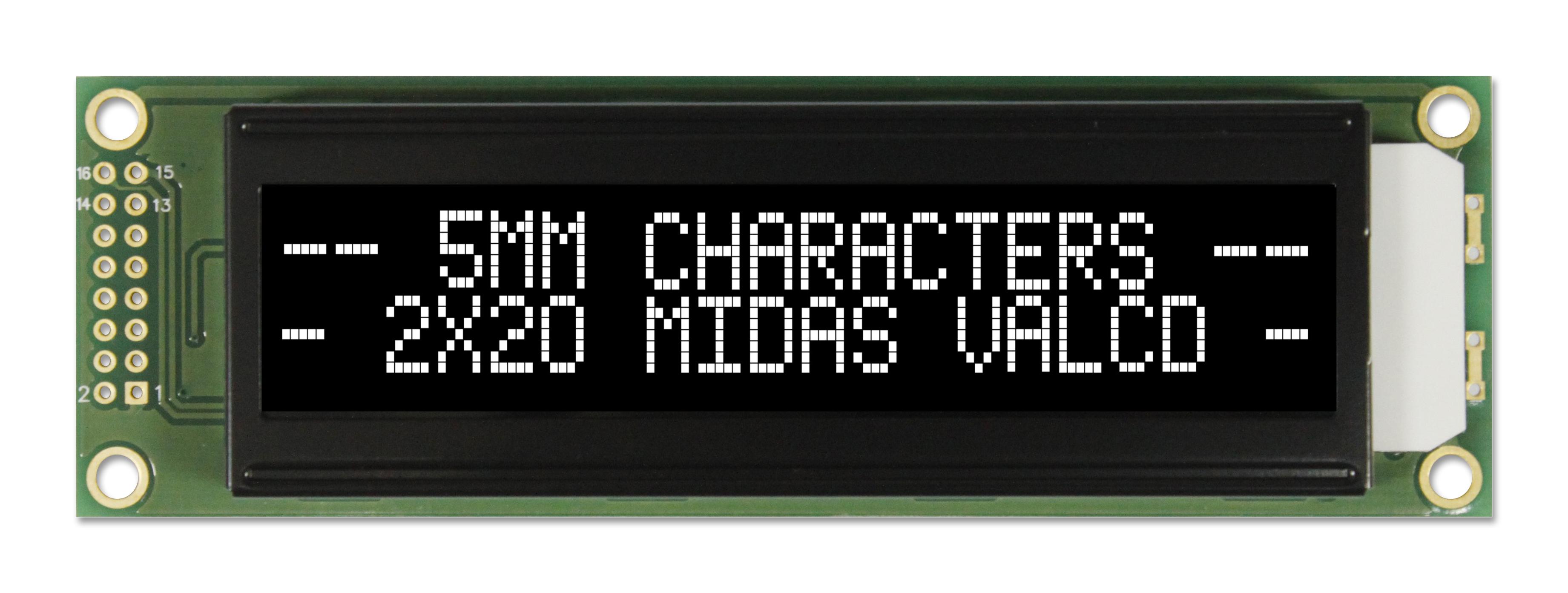 Midas Displays Mc22005A12W-Vnmlw Lcd, Alpha-Num, 20 X 2, White