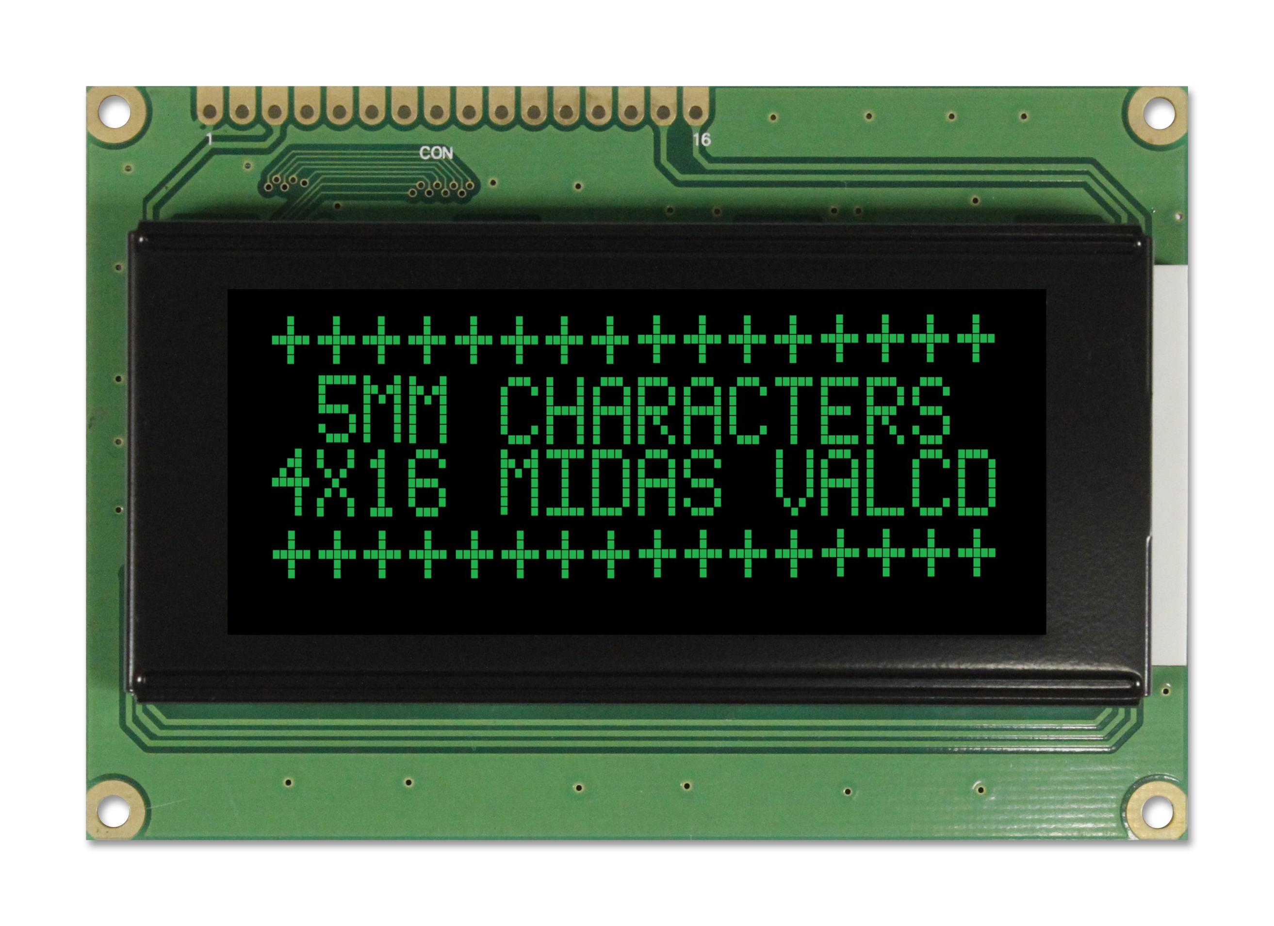 Midas Displays Mc41605A12W-Vnmlg Lcd, Alpha-Num, 16 X 4, Green