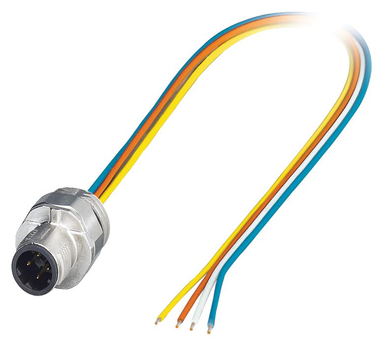 Phoenix Contact 1552256 Sensor Cord, 4P, M12 Plug-Free End, 0.5M