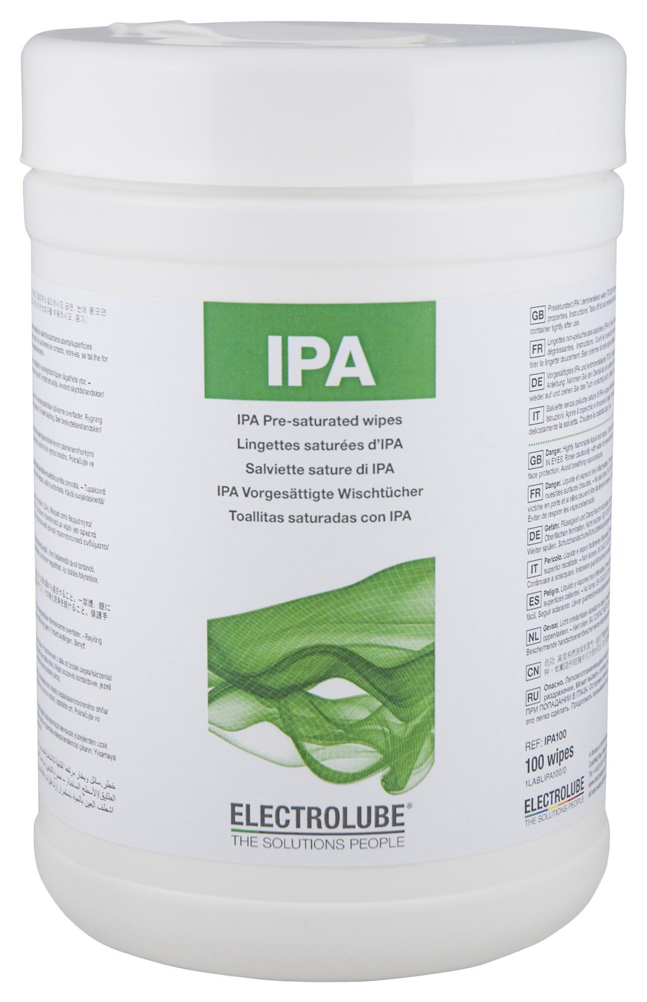 Electrolube Ipa100 Wipe, Pre-Saturated, Ipa, 100 Per Tub