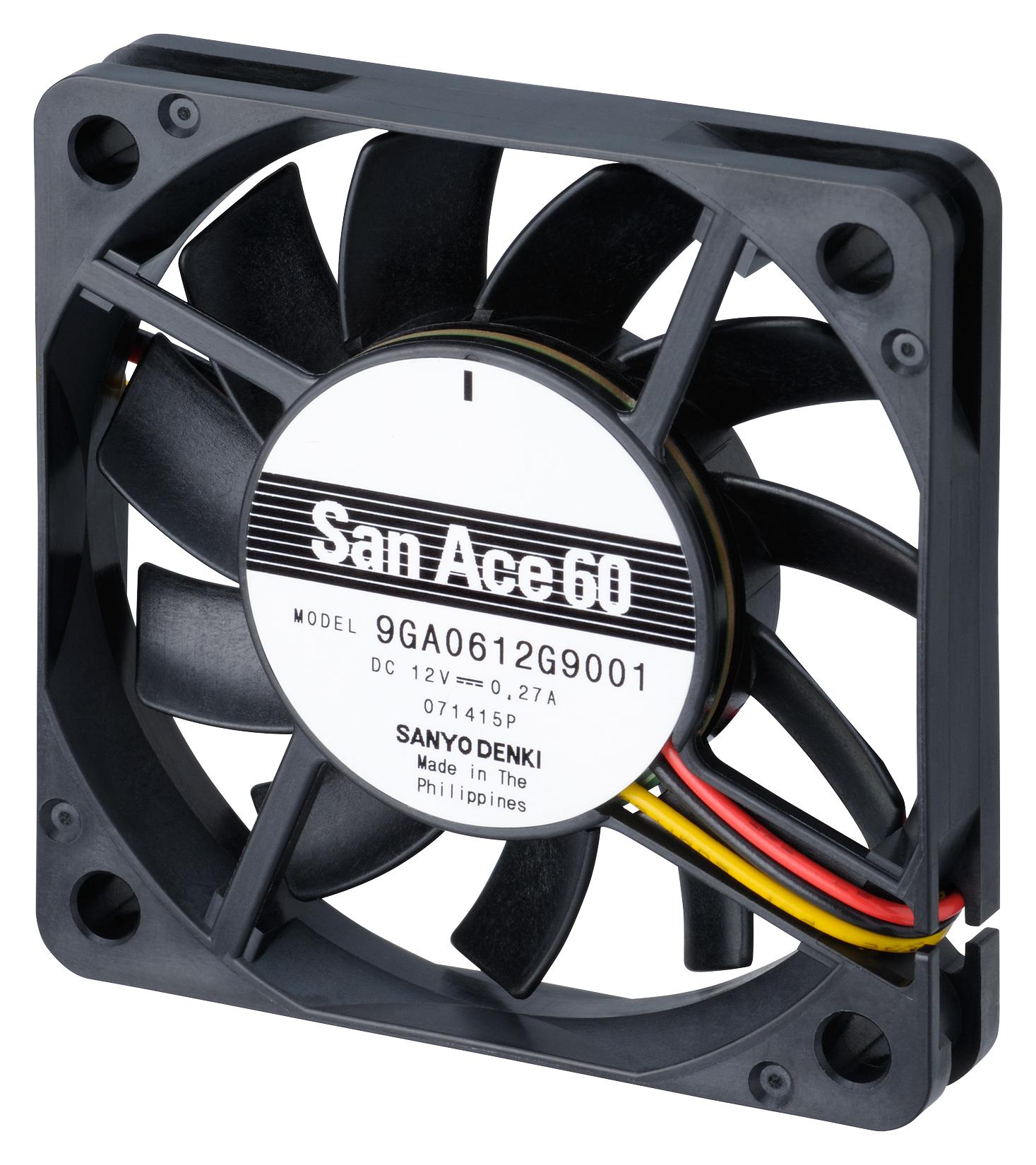 Sanyo Denki 9Ga0612H9001 Axial Fan, 60mm, 12Vdc, 17.6Cfm, 37Dba