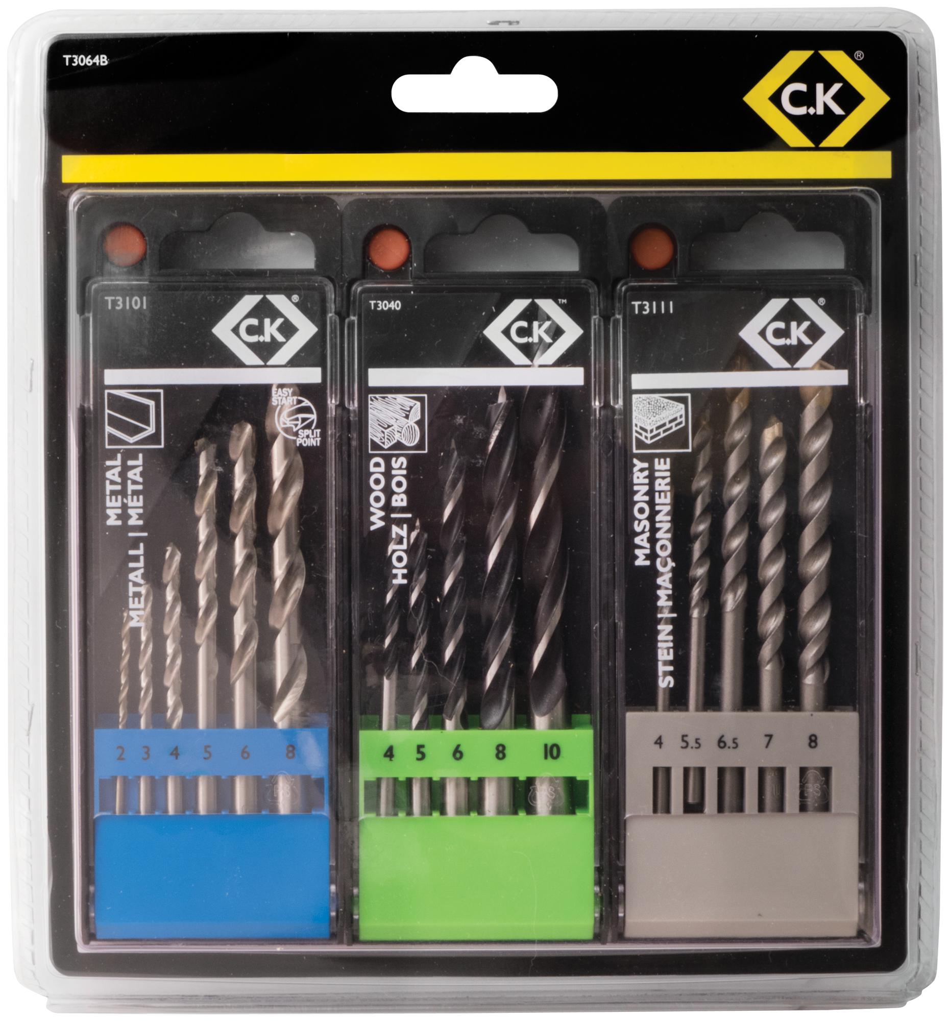 Ck Tools T3064B Drill Bit Set, Metal/wood/brick, 16Pcs