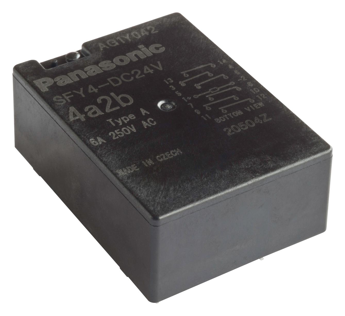 Panasonic Sfy4-Dc12V Safety Relay, 4Pst-No, Dpst-Nc, 250V, 6A