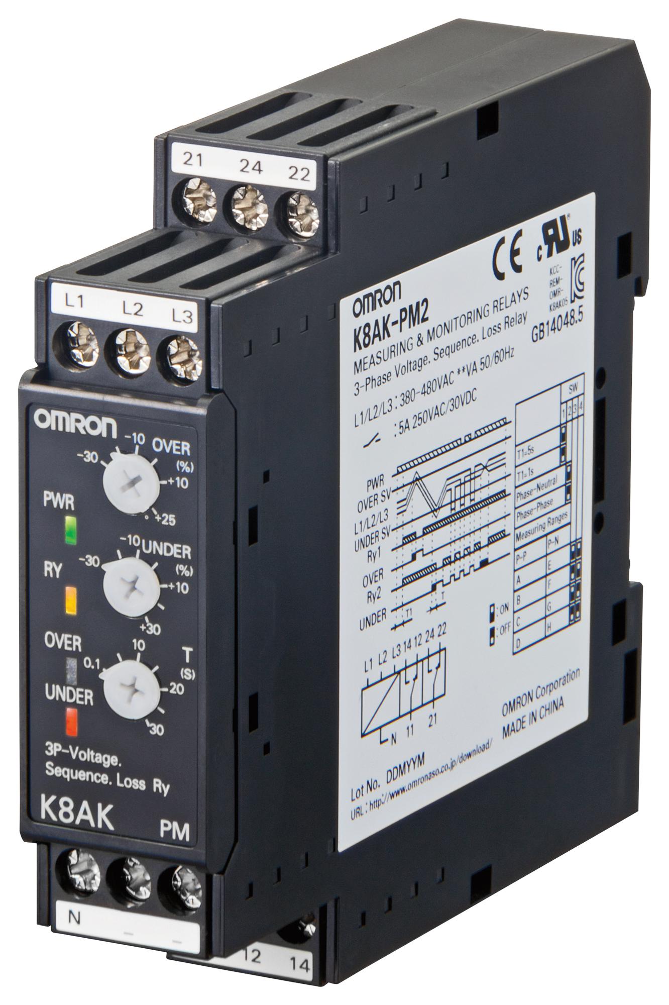 Omron Industrial Automation K8Ak-Pm2 Phase Monitoring Relay, Spdt, 5A, Din