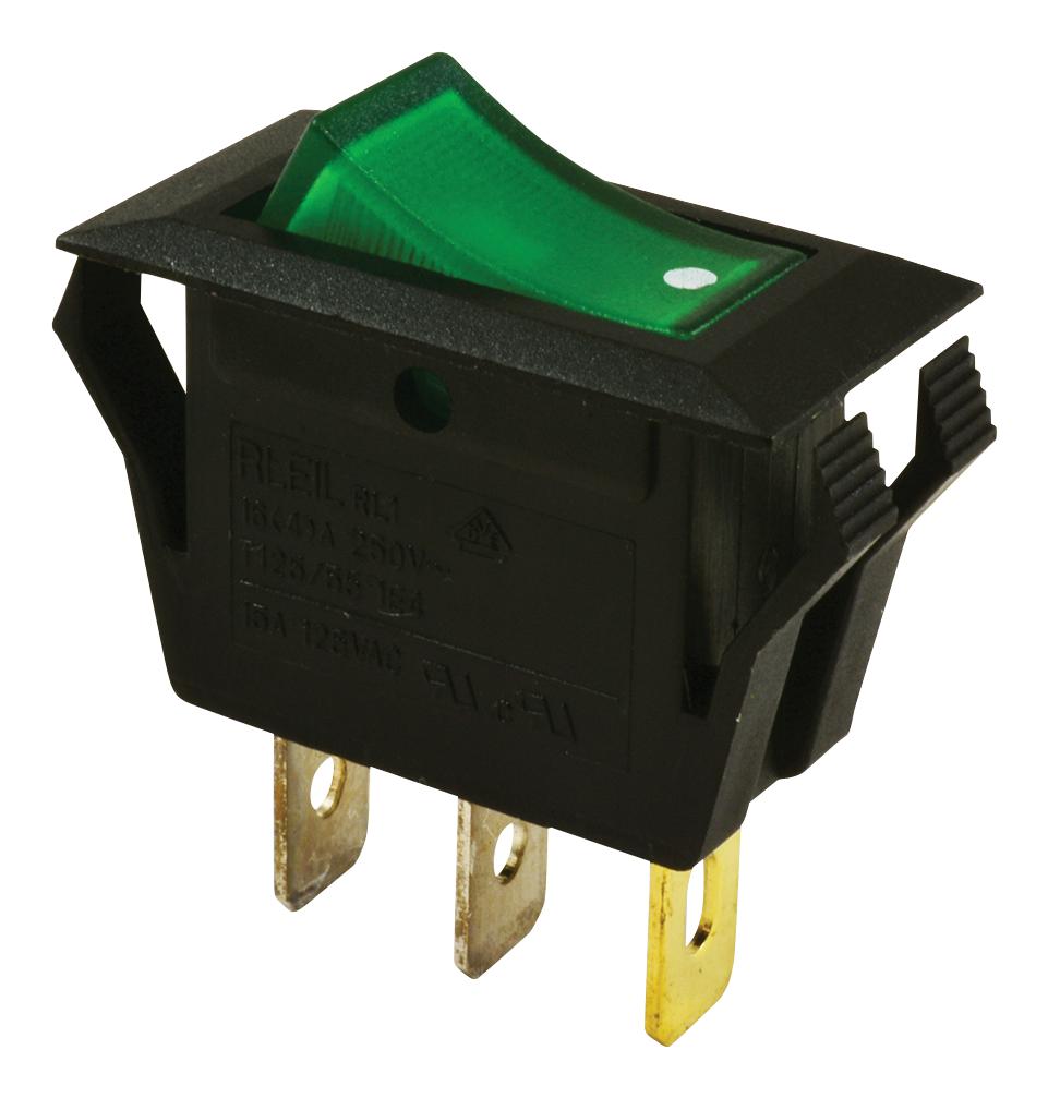 Multicomp Spc21178 Rocker Switch, Spst, 15A, 125V, Green