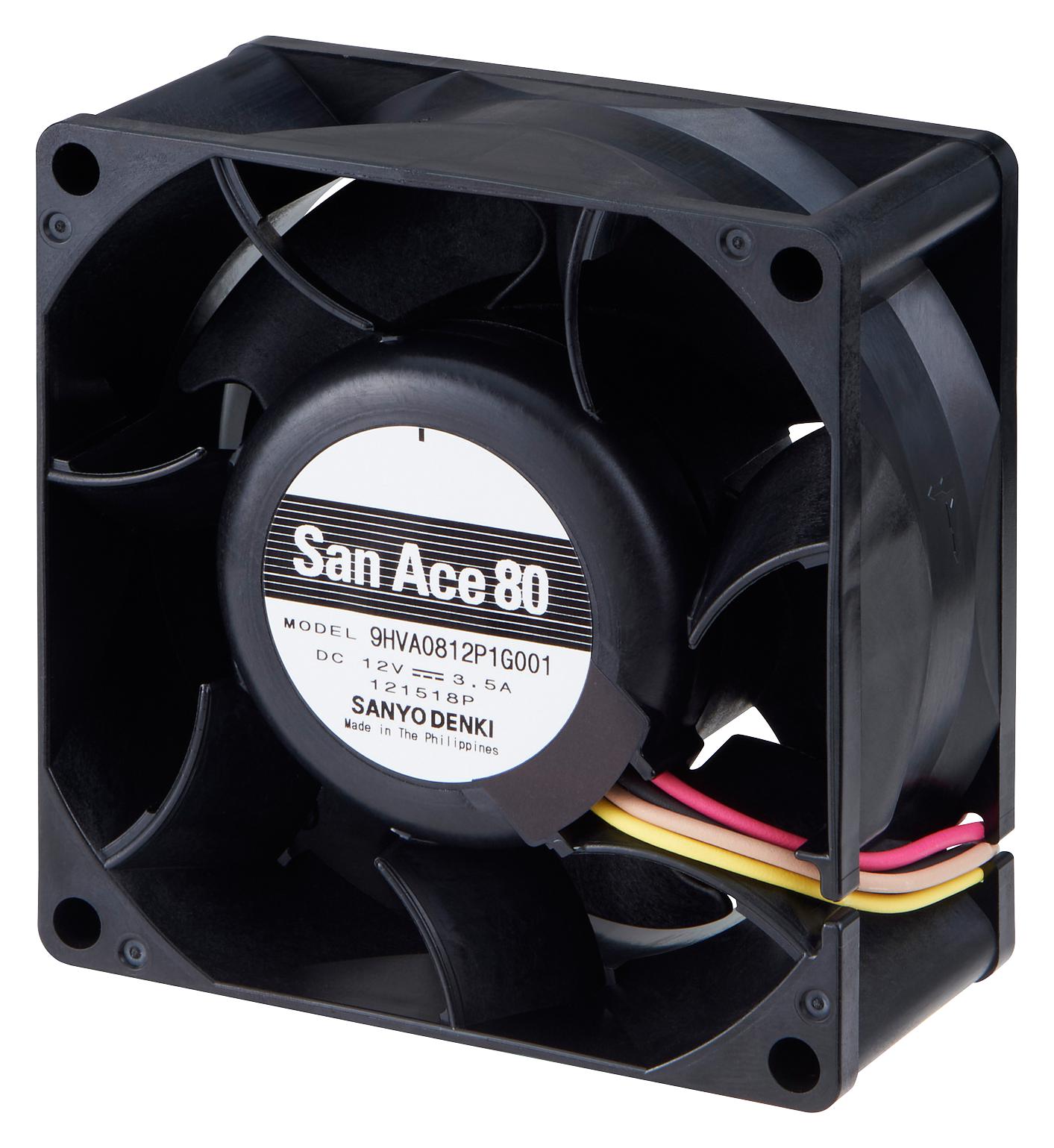 Sanyo Denki 9Hva0812P1G001 Axial Fan, 80mm, 12Vdc, 132Cfm, 73Dba